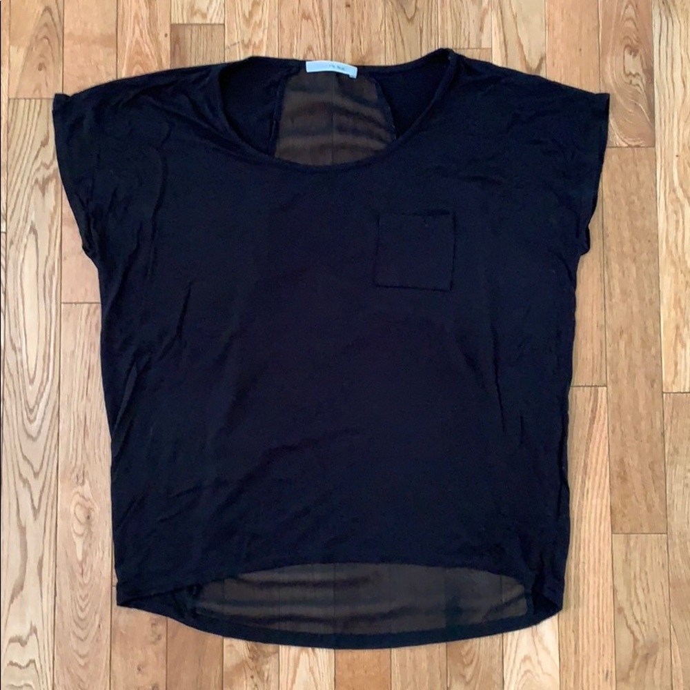 Black Pocket T-Shirt with Chiffon Back